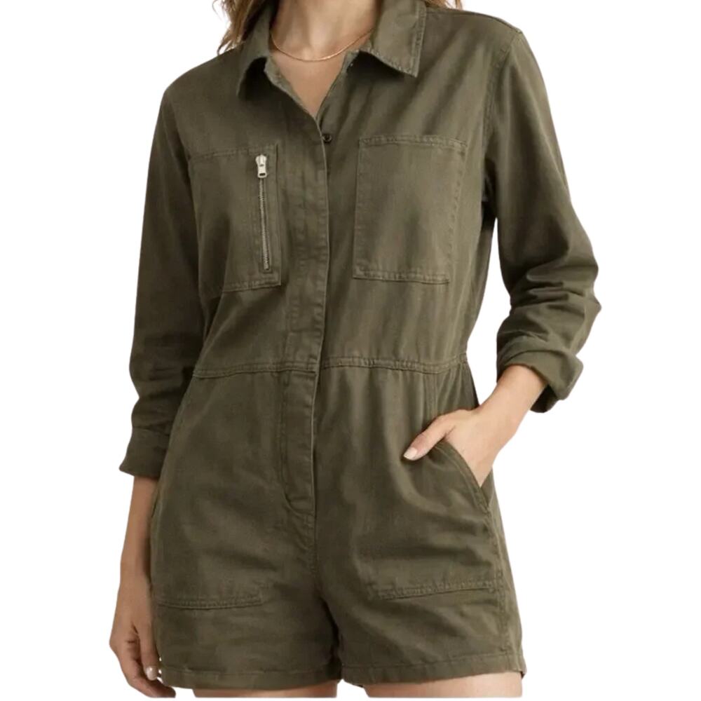 Outerknown Station Suit Shortall Olive Night Utility Romper | Size Small | NWT